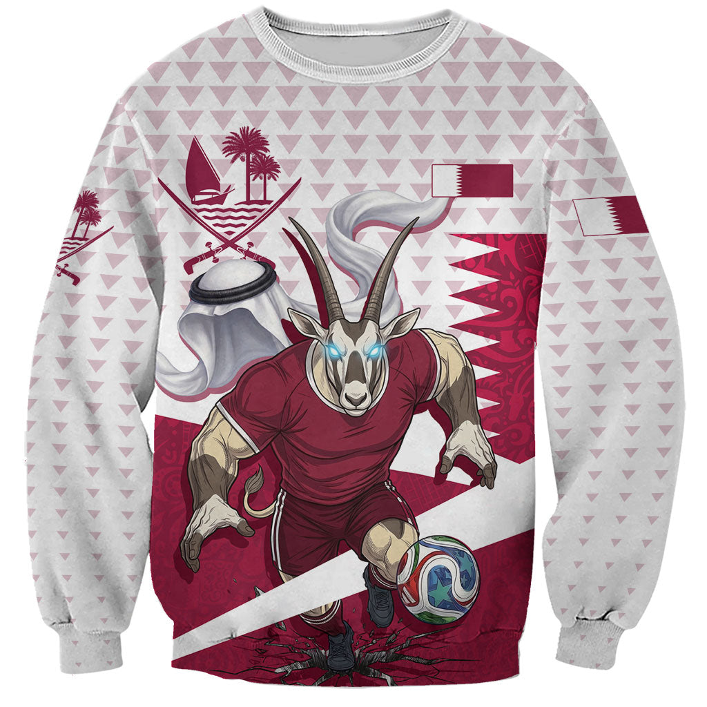 Personalized Qatar Soccer Sweatshirt Arabian Oryx Football Mascot - Comic Art Geometric