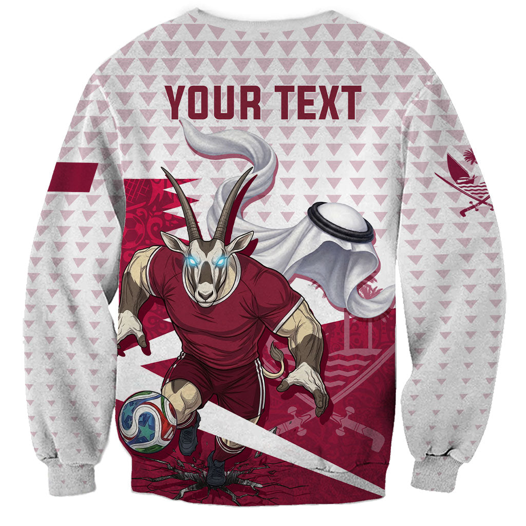 Personalized Qatar Soccer Sweatshirt Arabian Oryx Football Mascot - Comic Art Geometric