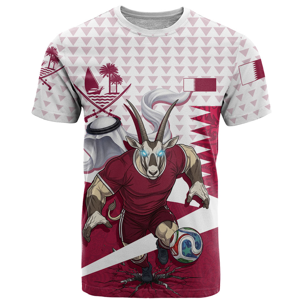 Personalized Qatar Soccer T Shirt Arabian Oryx Football Mascot - Comic Art Geometric