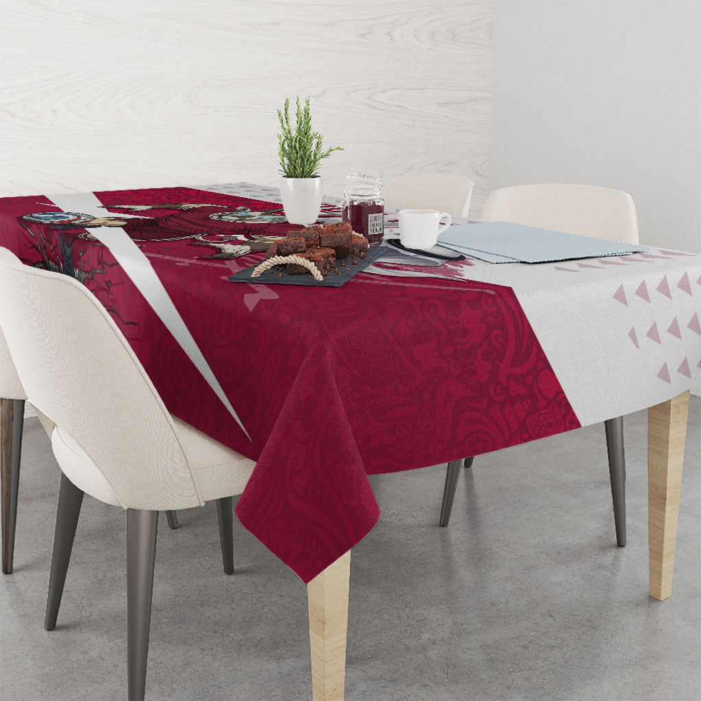 Personalized Qatar Soccer Tablecloth Arabian Oryx Football Mascot - Comic Art Geometric