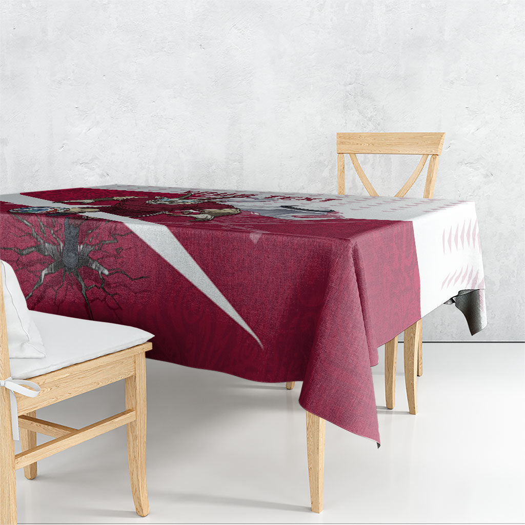 Personalized Qatar Soccer Tablecloth Arabian Oryx Football Mascot - Comic Art Geometric