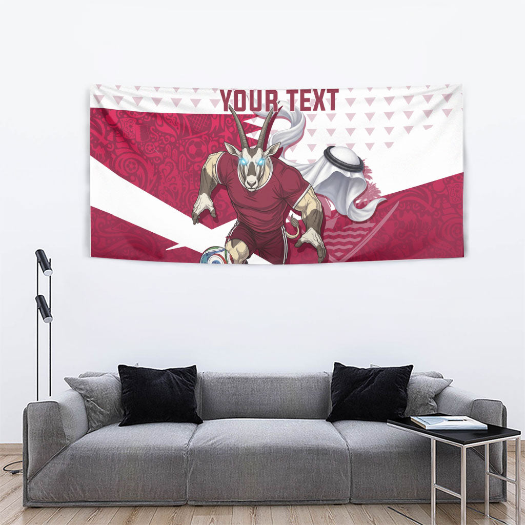 Personalized Qatar Soccer Tapestry Arabian Oryx Football Mascot - Comic Art Geometric