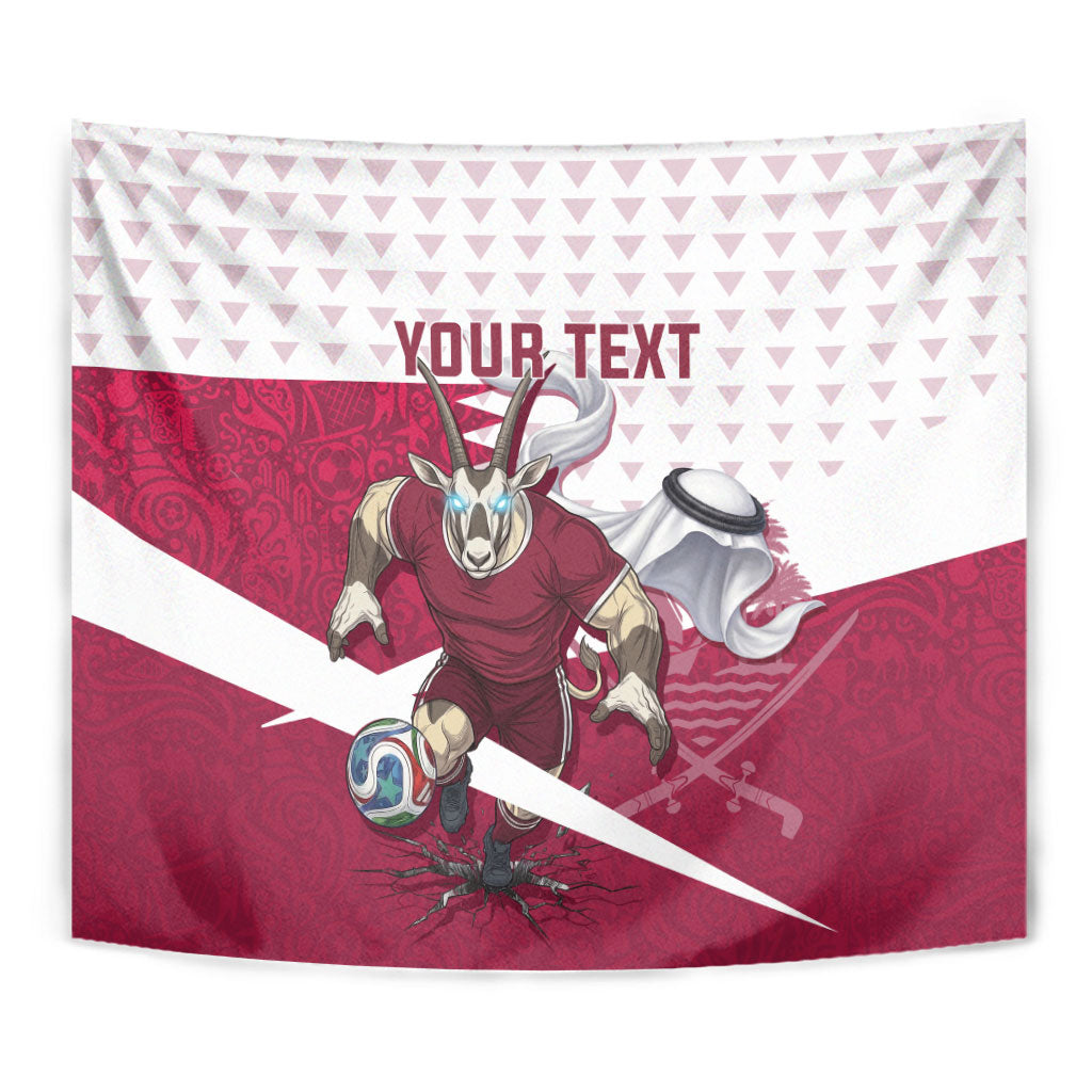 Personalized Qatar Soccer Tapestry Arabian Oryx Football Mascot - Comic Art Geometric