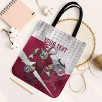 Personalized Qatar Soccer Tote Bag Arabian Oryx Football Mascot - Comic Art Geometric