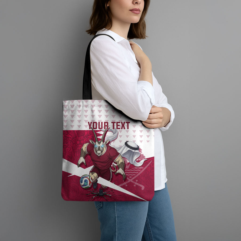 Personalized Qatar Soccer Tote Bag Arabian Oryx Football Mascot - Comic Art Geometric