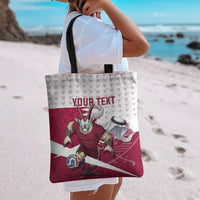 Personalized Qatar Soccer Tote Bag Arabian Oryx Football Mascot - Comic Art Geometric