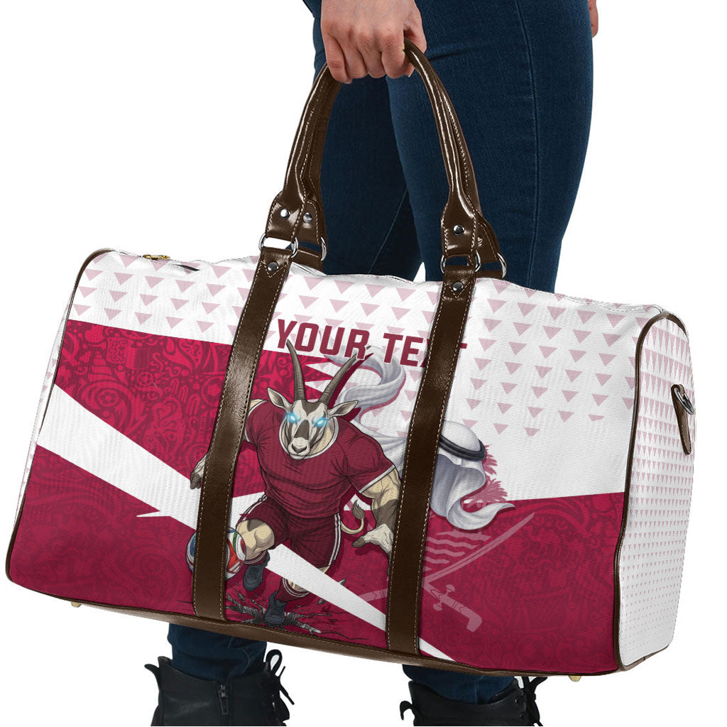 Personalized Qatar Soccer Travel Bag Arabian Oryx Football Mascot - Comic Art Geometric