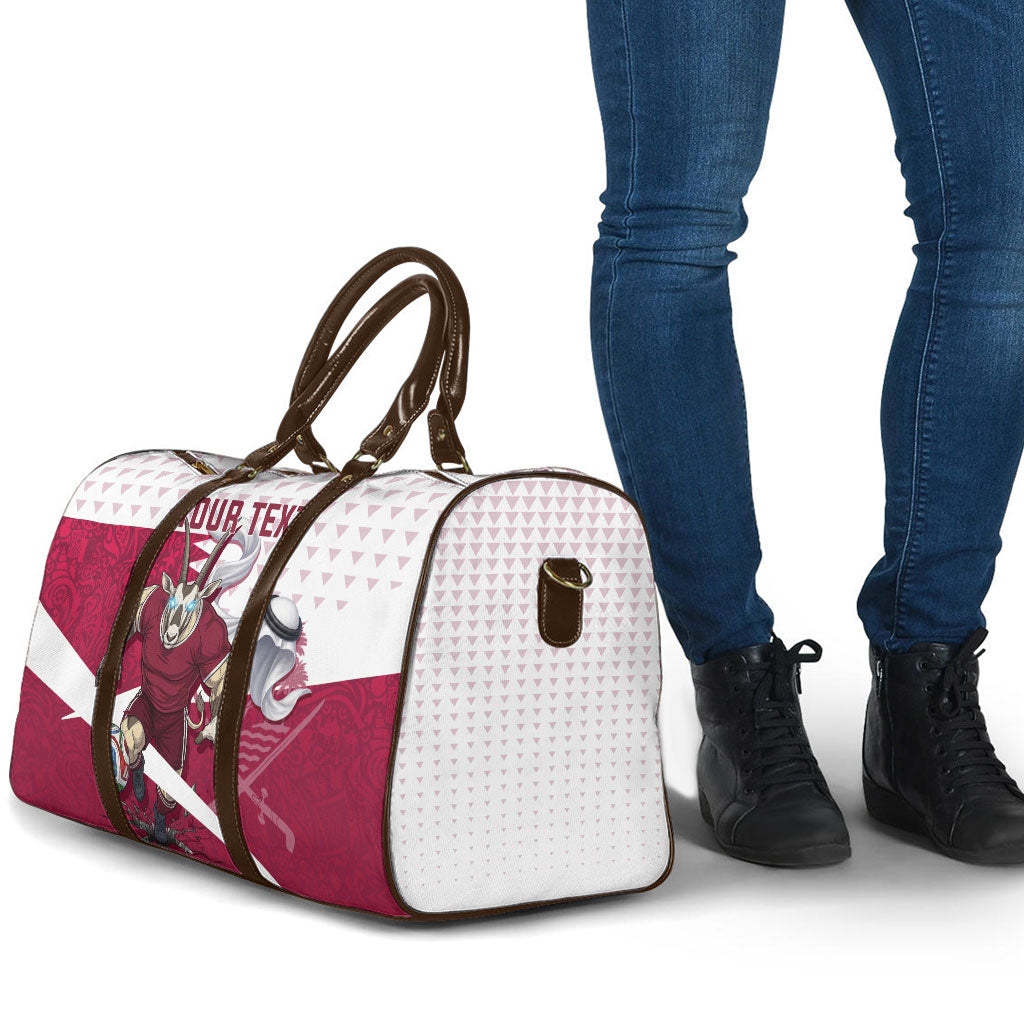 Personalized Qatar Soccer Travel Bag Arabian Oryx Football Mascot - Comic Art Geometric