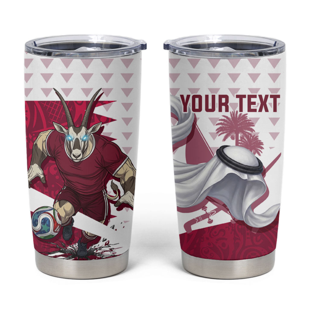 Personalized Qatar Soccer Tumbler Cup Arabian Oryx Football Mascot - Comic Art Geometric