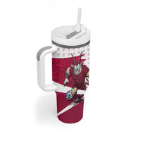 Personalized Qatar Soccer Tumbler With Handle Arabian Oryx Football Mascot - Comic Art Geometric
