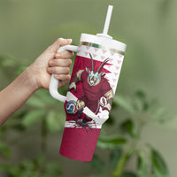 Personalized Qatar Soccer Tumbler With Handle Arabian Oryx Football Mascot - Comic Art Geometric