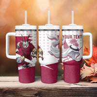 Personalized Qatar Soccer Tumbler With Handle Arabian Oryx Football Mascot - Comic Art Geometric