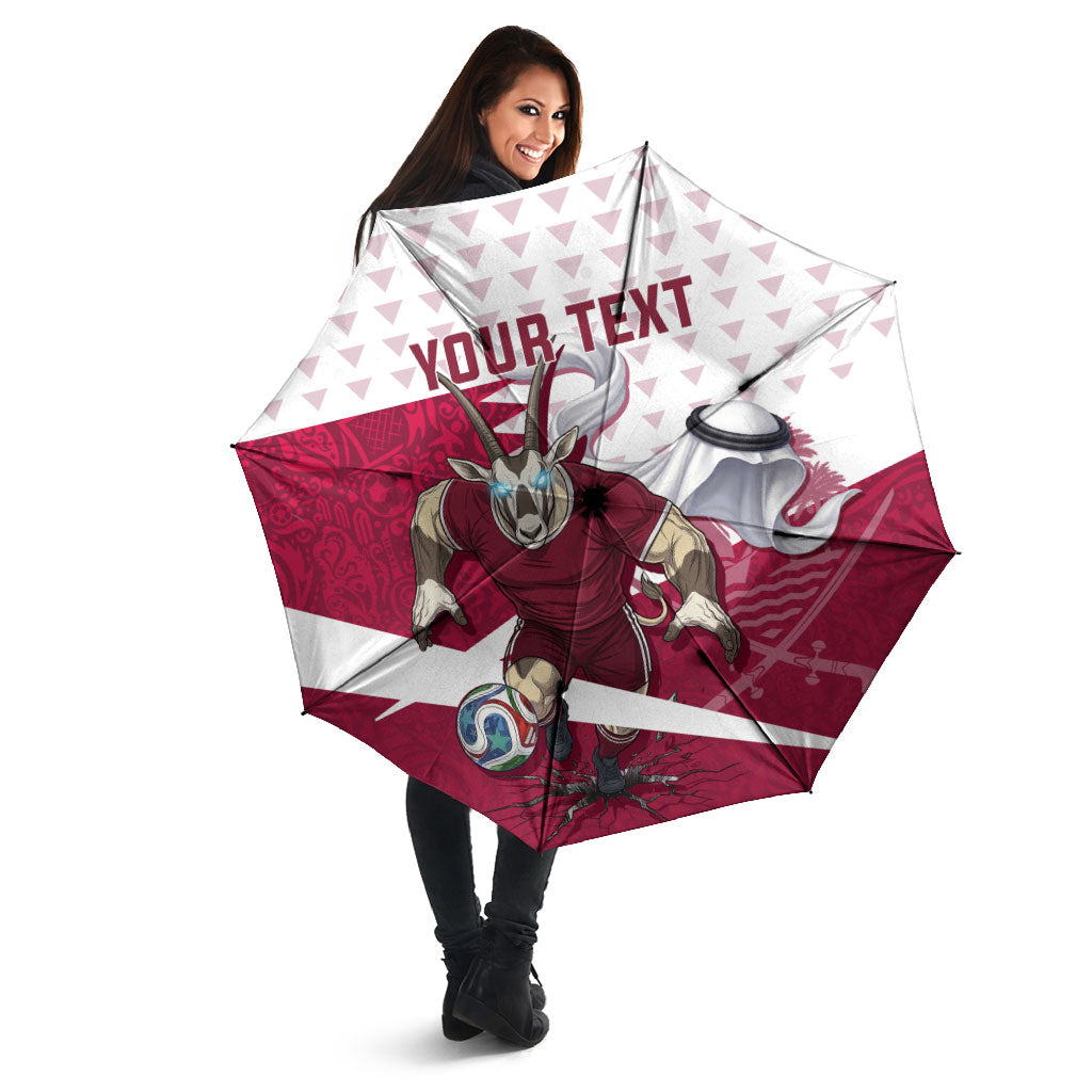 Personalized Qatar Soccer Umbrella Arabian Oryx Football Mascot - Comic Art Geometric