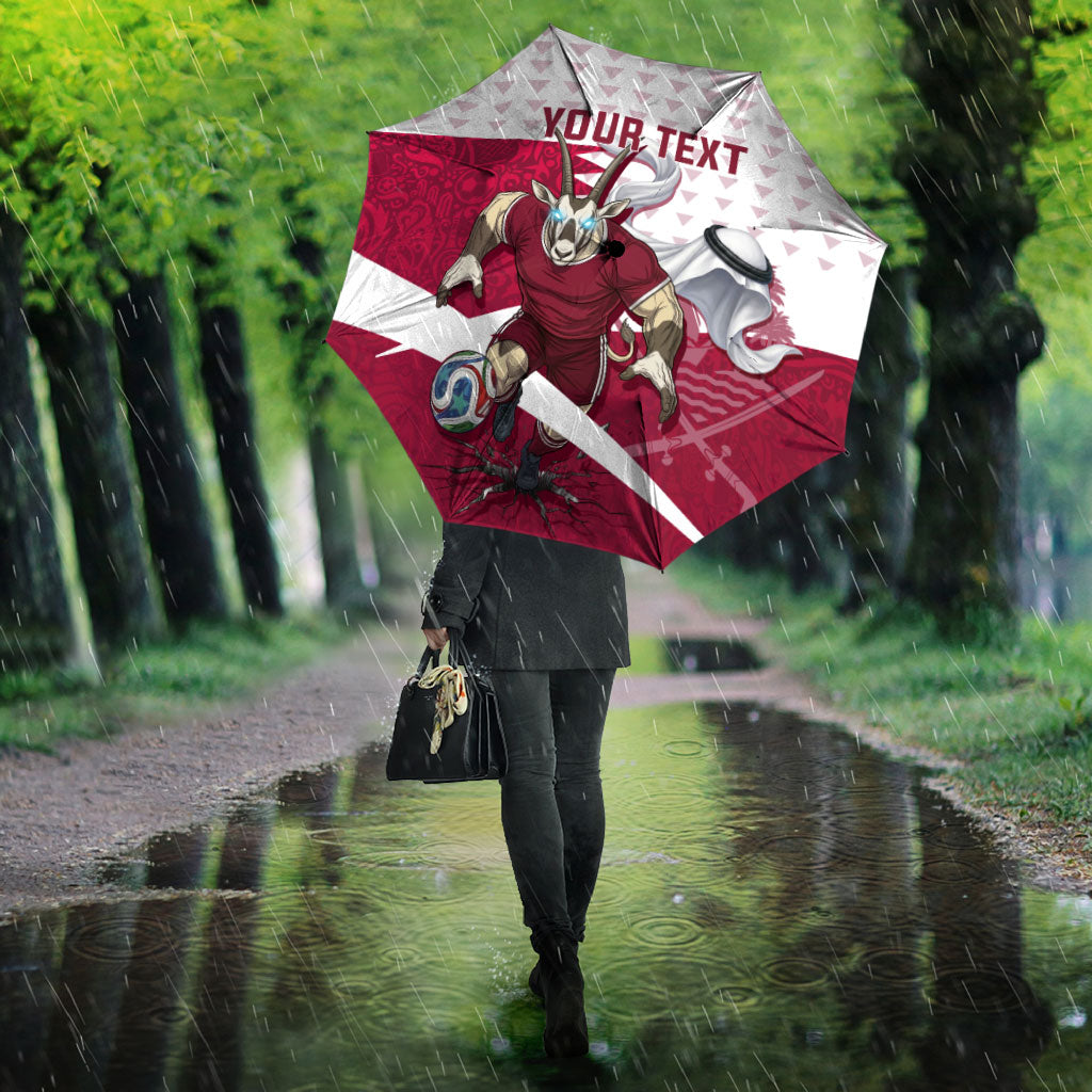 Personalized Qatar Soccer Umbrella Arabian Oryx Football Mascot - Comic Art Geometric