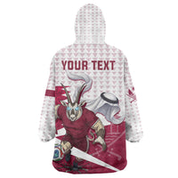 Personalized Qatar Soccer Wearable Blanket Hoodie Arabian Oryx Football Mascot - Comic Art Geometric