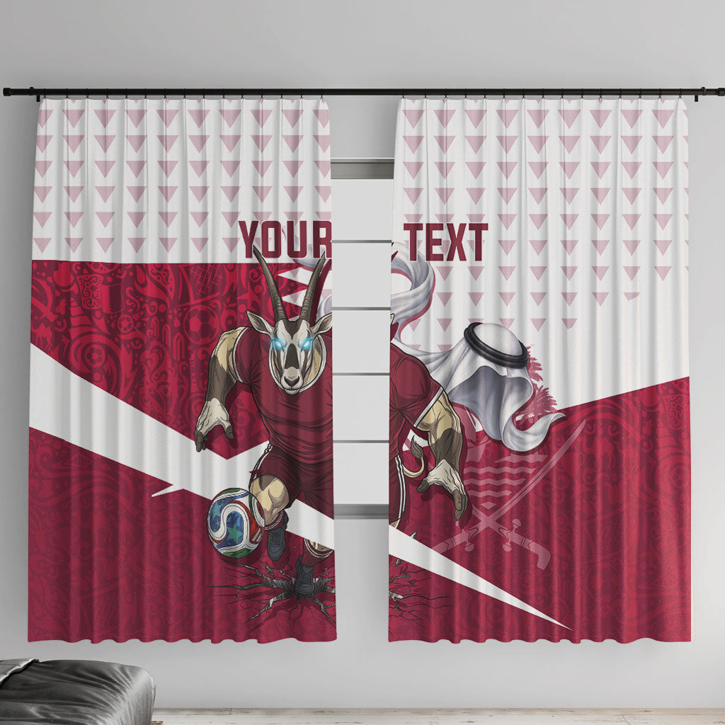 Personalized Qatar Soccer Window Curtain Arabian Oryx Football Mascot - Comic Art Geometric