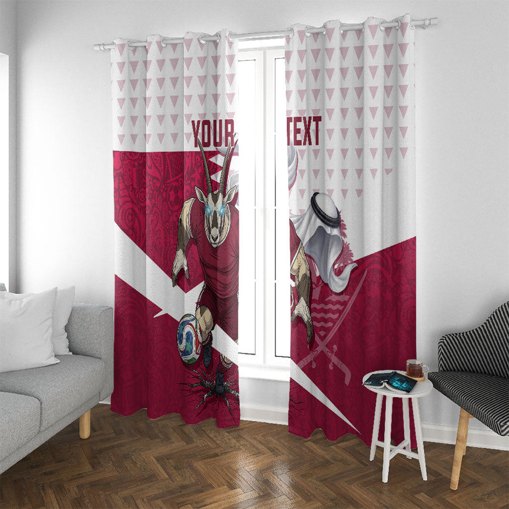 Personalized Qatar Soccer Window Curtain Arabian Oryx Football Mascot - Comic Art Geometric