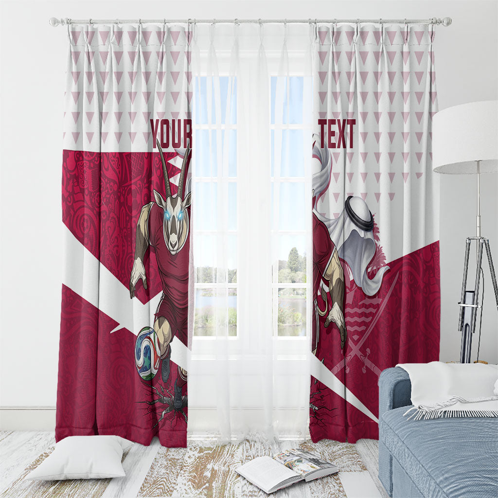 Personalized Qatar Soccer Window Curtain Arabian Oryx Football Mascot - Comic Art Geometric