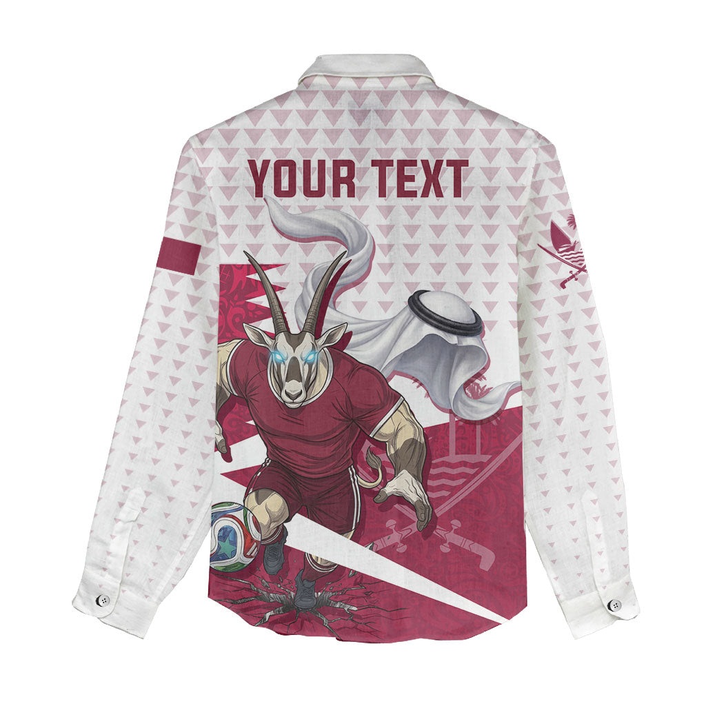 Personalized Qatar Soccer Women Casual Shirt Arabian Oryx Football Mascot - Comic Art Geometric