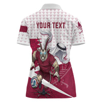 Personalized Qatar Soccer Women Polo Shirt Arabian Oryx Football Mascot - Comic Art Geometric