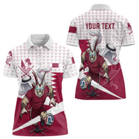 Personalized Qatar Soccer Women Polo Shirt Arabian Oryx Football Mascot - Comic Art Geometric