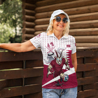 Personalized Qatar Soccer Women Polo Shirt Arabian Oryx Football Mascot - Comic Art Geometric