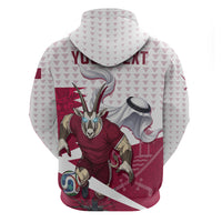 Personalized Qatar Soccer Zip Hoodie Arabian Oryx Football Mascot - Comic Art Geometric