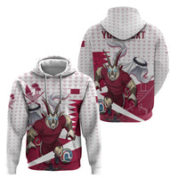 Personalized Qatar Soccer Zip Hoodie Arabian Oryx Football Mascot - Comic Art Geometric