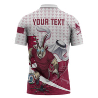 Personalized Qatar Soccer Zipper Polo Shirt Arabian Oryx Football Mascot - Comic Art Geometric