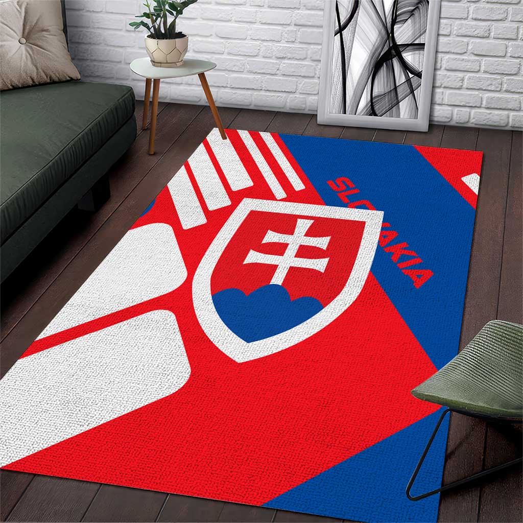 Slovakia – Red Blue White Geometric Flag Design Area Rug with National Crest