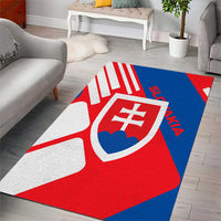Slovakia – Red Blue White Geometric Flag Design Area Rug with National Crest