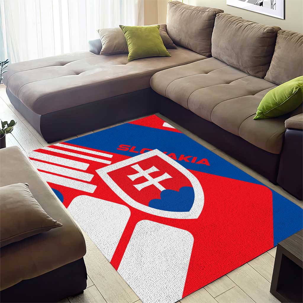 Slovakia – Red Blue White Geometric Flag Design Area Rug with National Crest