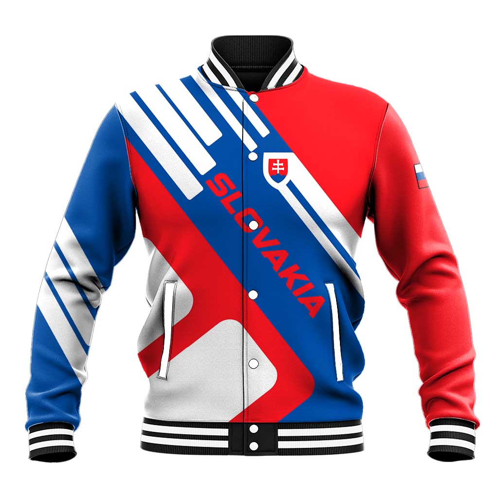 Slovakia – Red Blue White Geometric Flag Design Baseball Jacket with National Crest