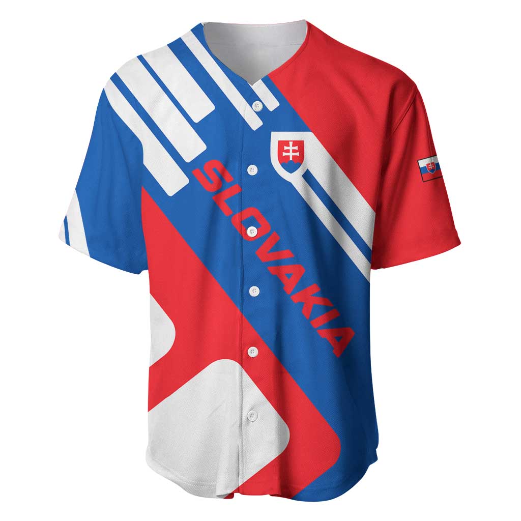 Slovakia – Red Blue White Geometric Flag Design Baseball Jersey with National Crest