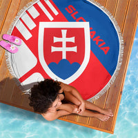 Slovakia – Red Blue White Geometric Flag Design Beach Blanket with National Crest