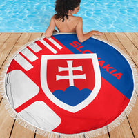 Slovakia – Red Blue White Geometric Flag Design Beach Blanket with National Crest