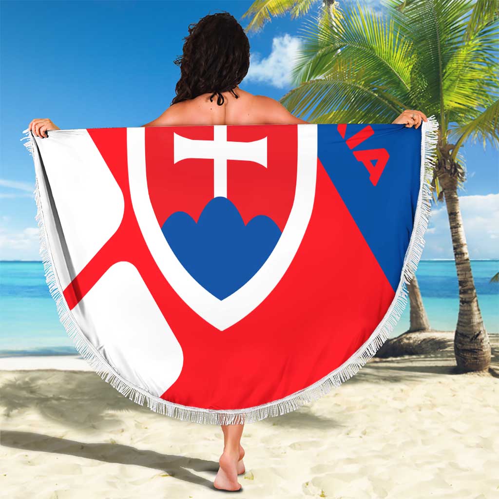 Slovakia – Red Blue White Geometric Flag Design Beach Blanket with National Crest