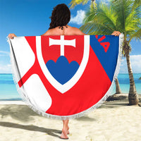 Slovakia – Red Blue White Geometric Flag Design Beach Blanket with National Crest