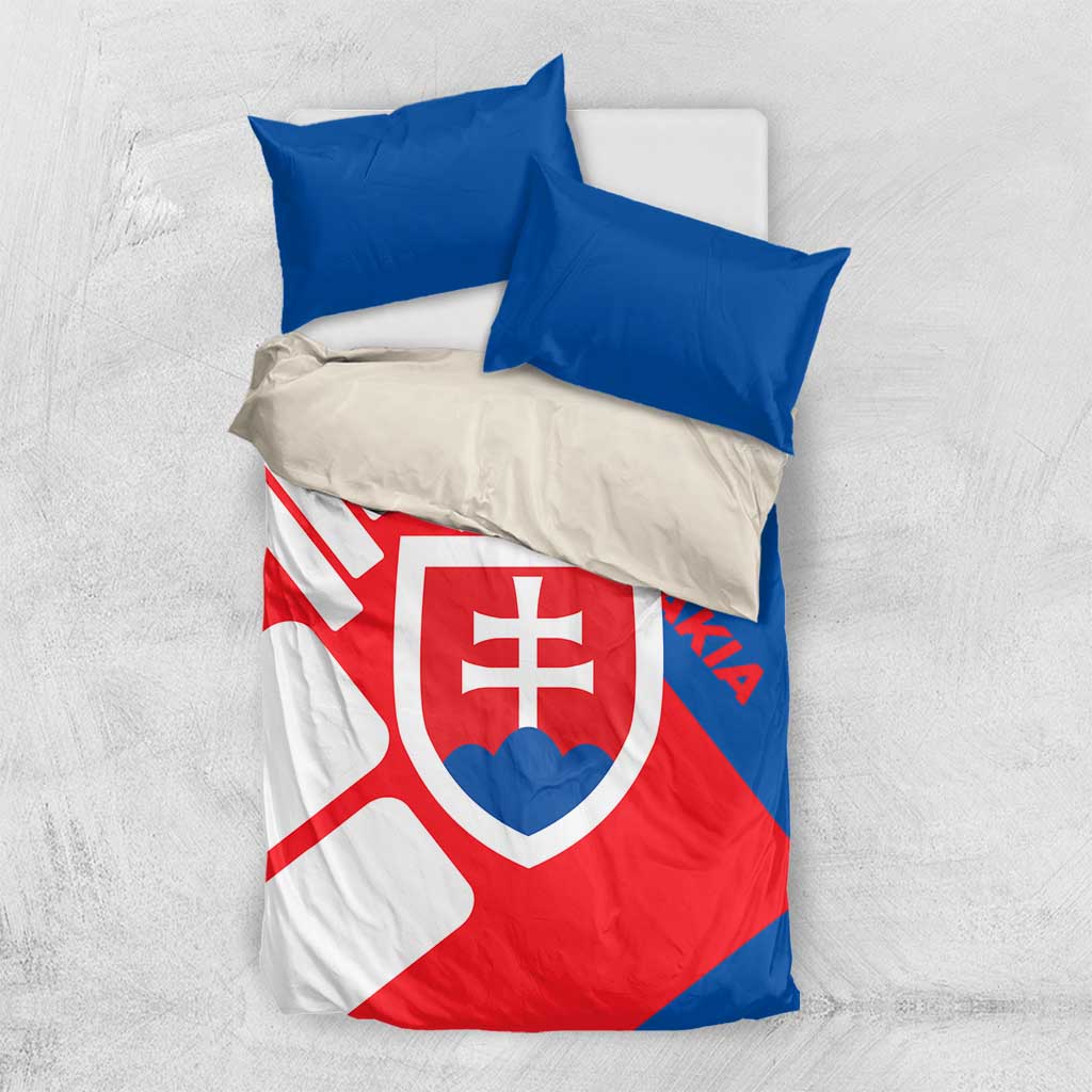 Slovakia – Red Blue White Geometric Flag Design Bedding Set with National Crest