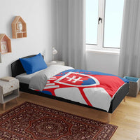 Slovakia – Red Blue White Geometric Flag Design Bedding Set with National Crest