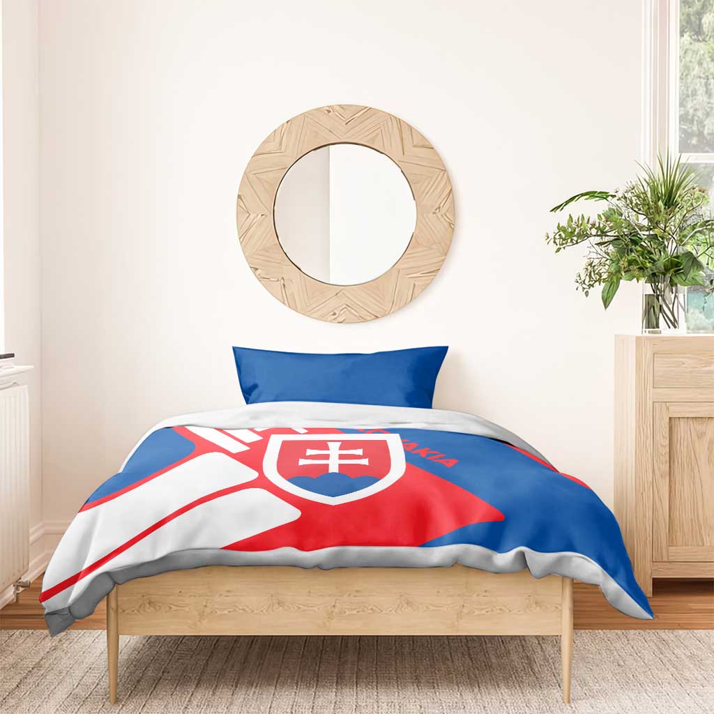 Slovakia – Red Blue White Geometric Flag Design Bedding Set with National Crest