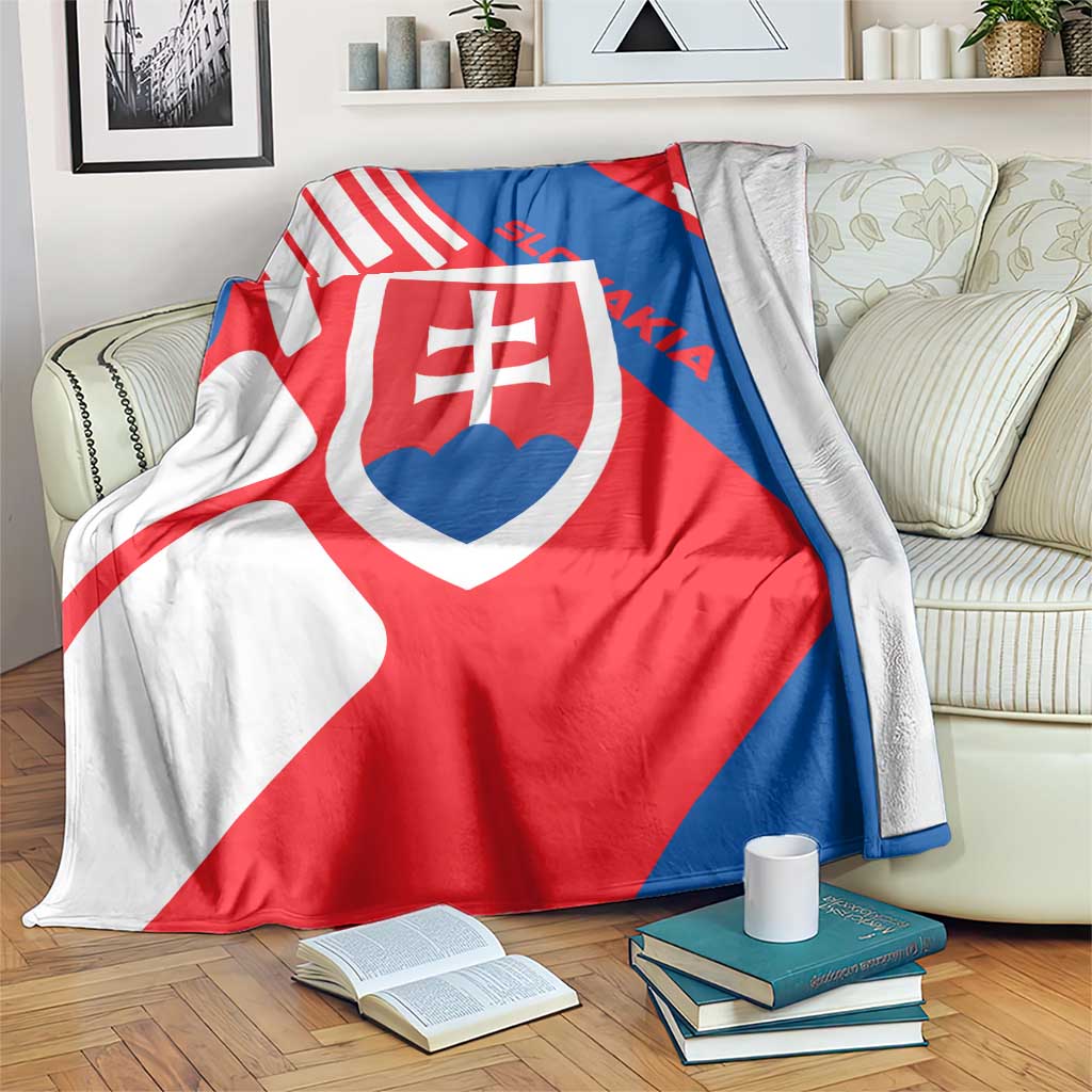 Slovakia – Red Blue White Geometric Flag Design Blanket with National Crest