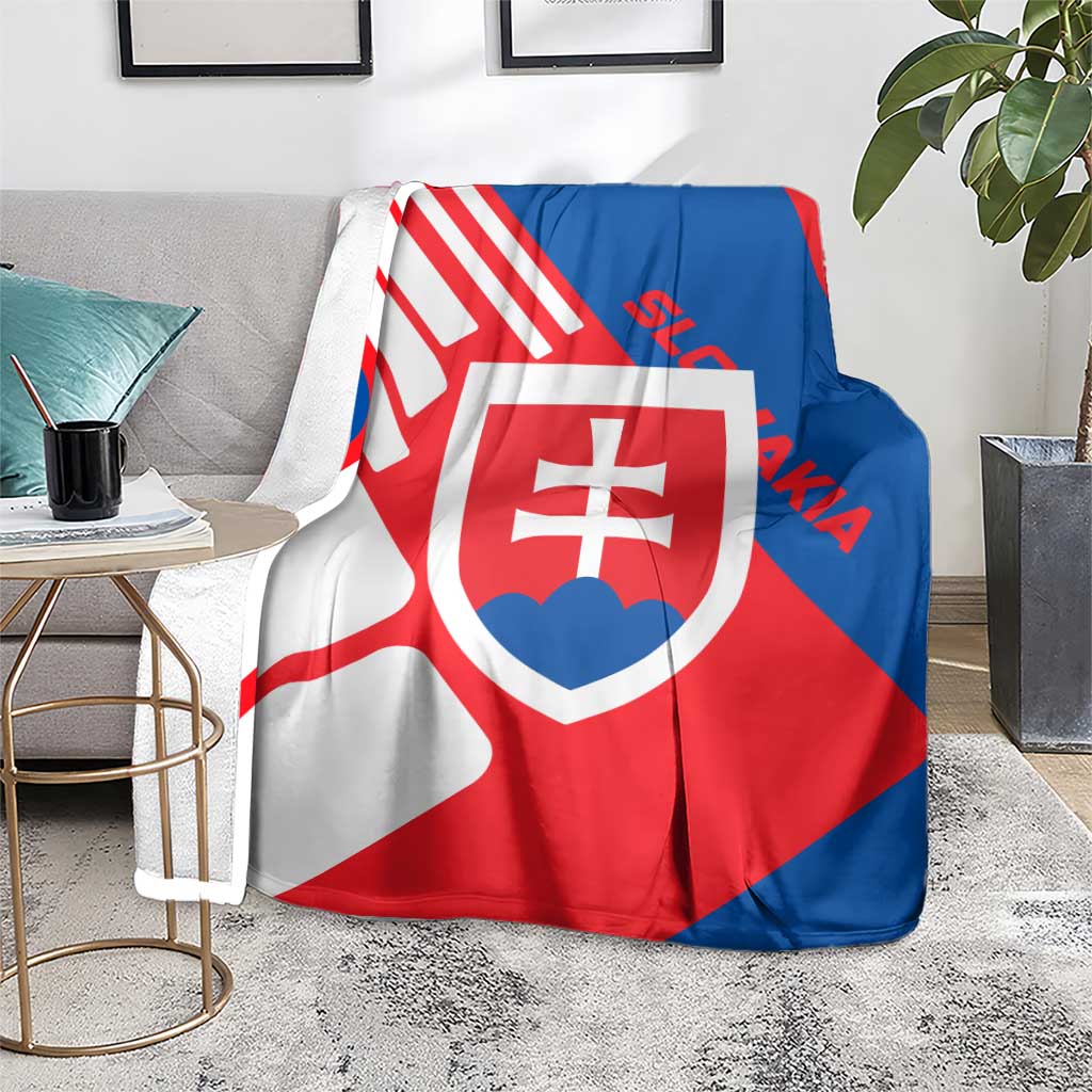 Slovakia – Red Blue White Geometric Flag Design Blanket with National Crest