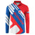 Slovakia – Red Blue White Geometric Flag Design Button Sweatshirt with National Crest