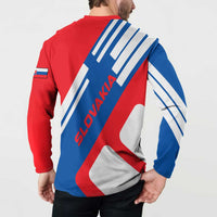 Slovakia – Red Blue White Geometric Flag Design Button Sweatshirt with National Crest