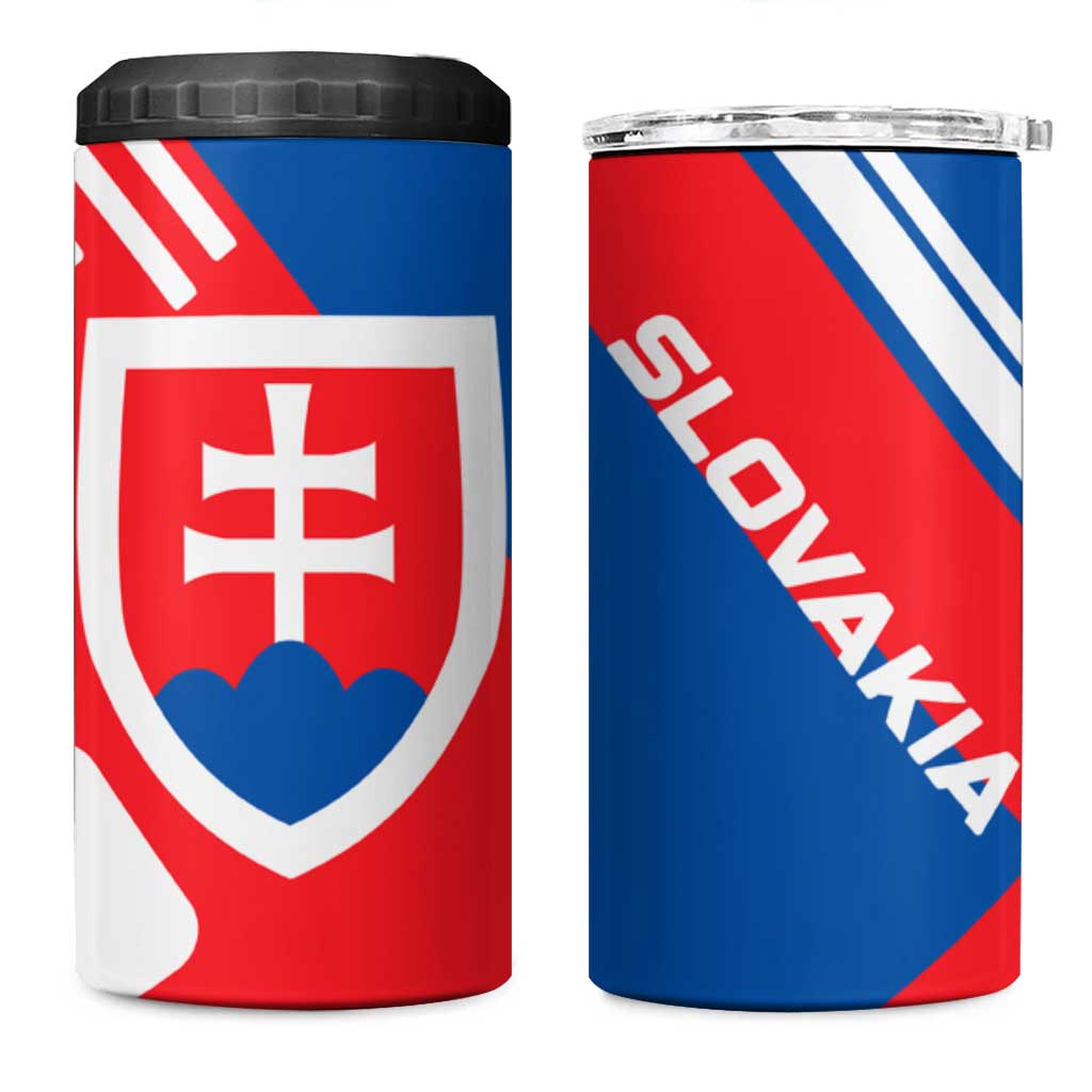 Slovakia – Red Blue White Geometric Flag Design 4 in 1 Can Cooler Tumbler with National Crest