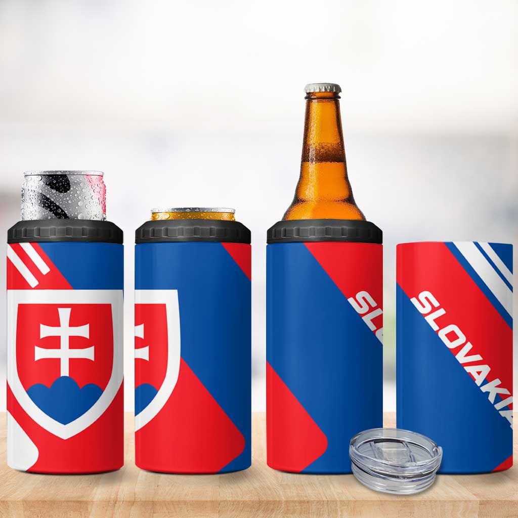 Slovakia – Red Blue White Geometric Flag Design 4 in 1 Can Cooler Tumbler with National Crest