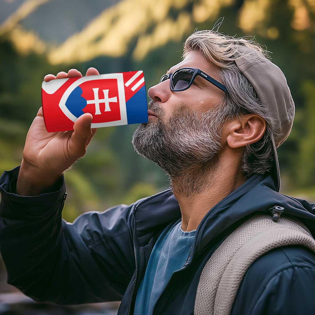 Slovakia – Red Blue White Geometric Flag Design 4 in 1 Can Cooler Tumbler with National Crest