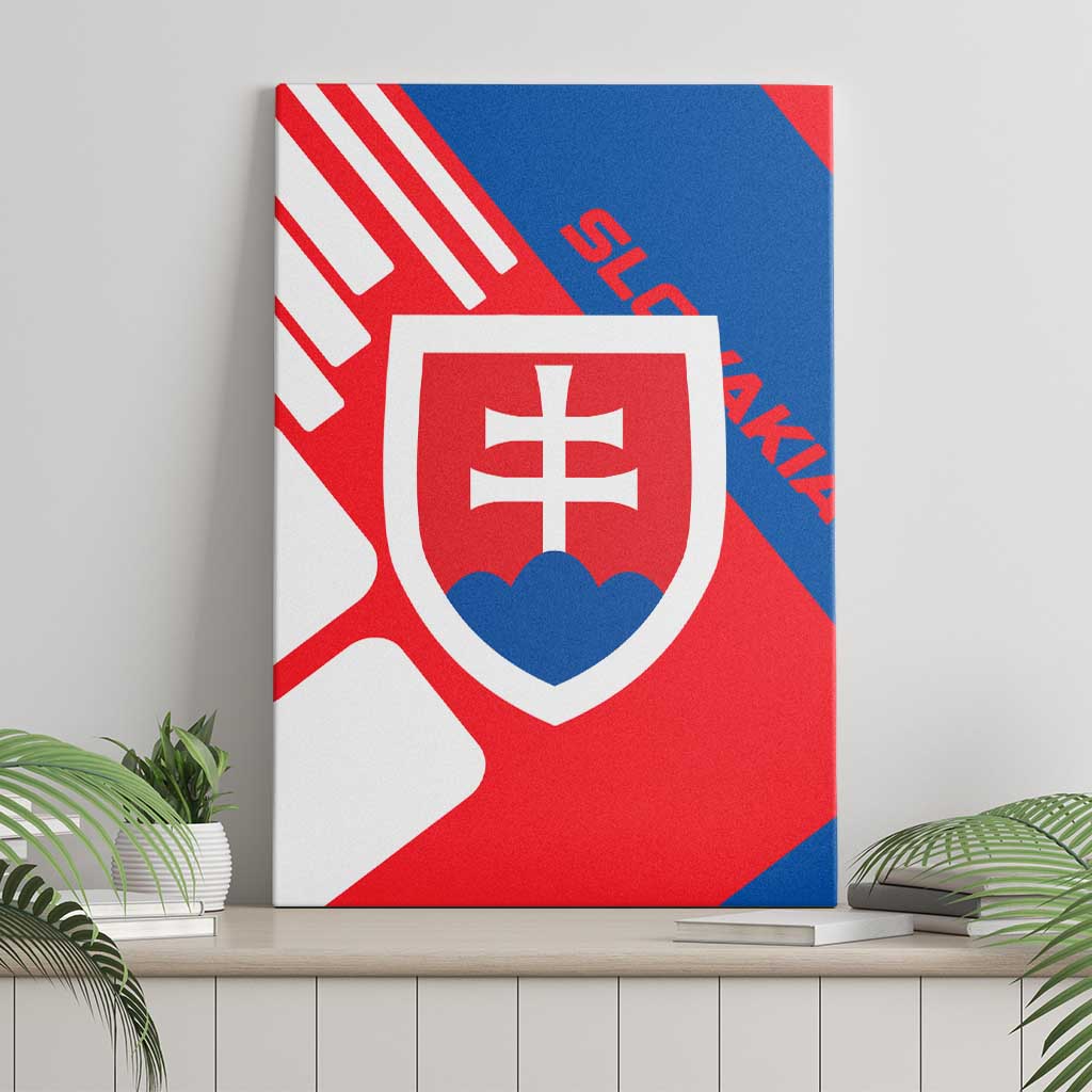 Slovakia – Red Blue White Geometric Flag Design Canvas Wall Art with National Crest
