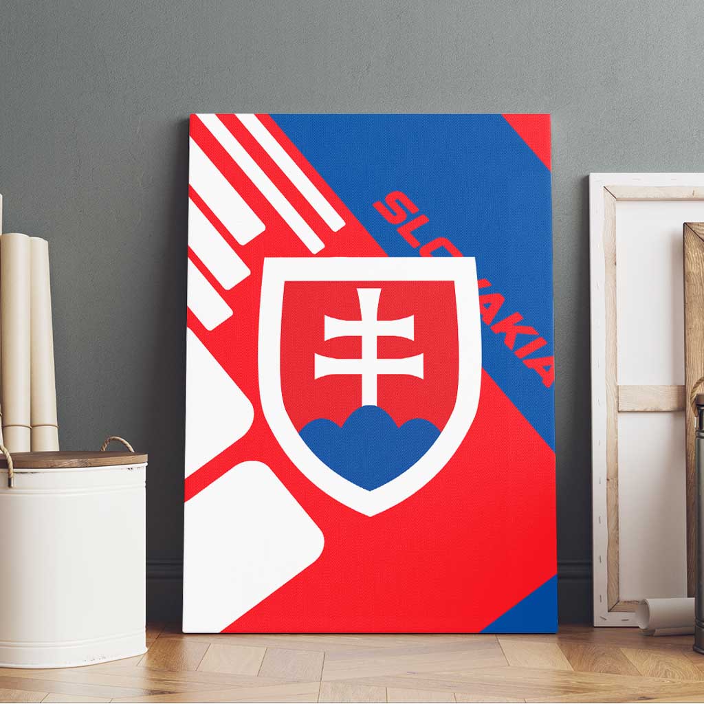 Slovakia – Red Blue White Geometric Flag Design Canvas Wall Art with National Crest